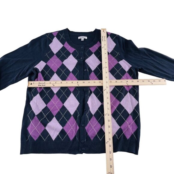 Croft & Barrow Argyle Print Cardigan Sweater XL Cotton & Acrylic Blend Navy Blue - Picture 4 of 5